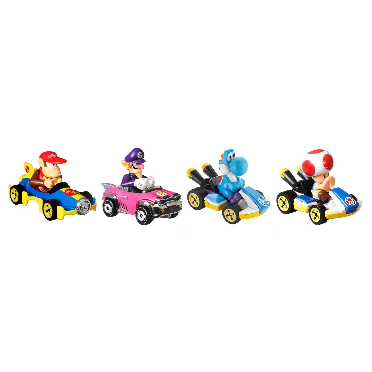 Hot Wheels Mario Kart Veh¨ªculo de Juguete Paquete de 4 con Diddy Kong, Waluigi, Toad y Yoshi azul