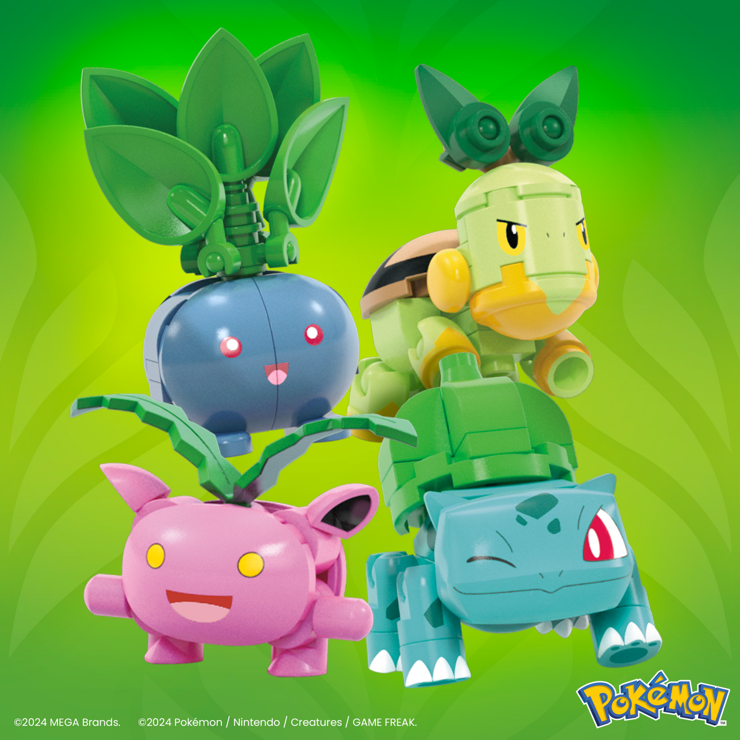 MEGA Pok¨¦mon Grass-Type Trainer Team Building Toy Kit, 4 Action Figures (118 Pieces) For Kids